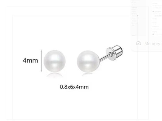 Baby, Children's and Teens' Earrings:  Hypoallergenic Surgical Steel 4mm Faux Pearls with Screw Backs