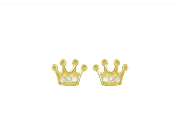 Children's Earrings:  14k Gold Princess Crown Earrings with Screw Backs and Gift box