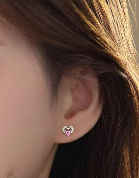 Children's and Teens' Earrings:  Sterling Silver Pink and White CZ Open Hearts