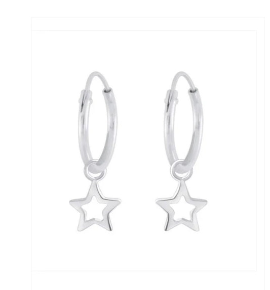 Children's Earrings:  Sterling Silver Sleepers with Open Stars