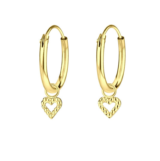 Children's Earrings:  14k Gold Over Sterling Silver 12mm Sleepers with Open Hearts