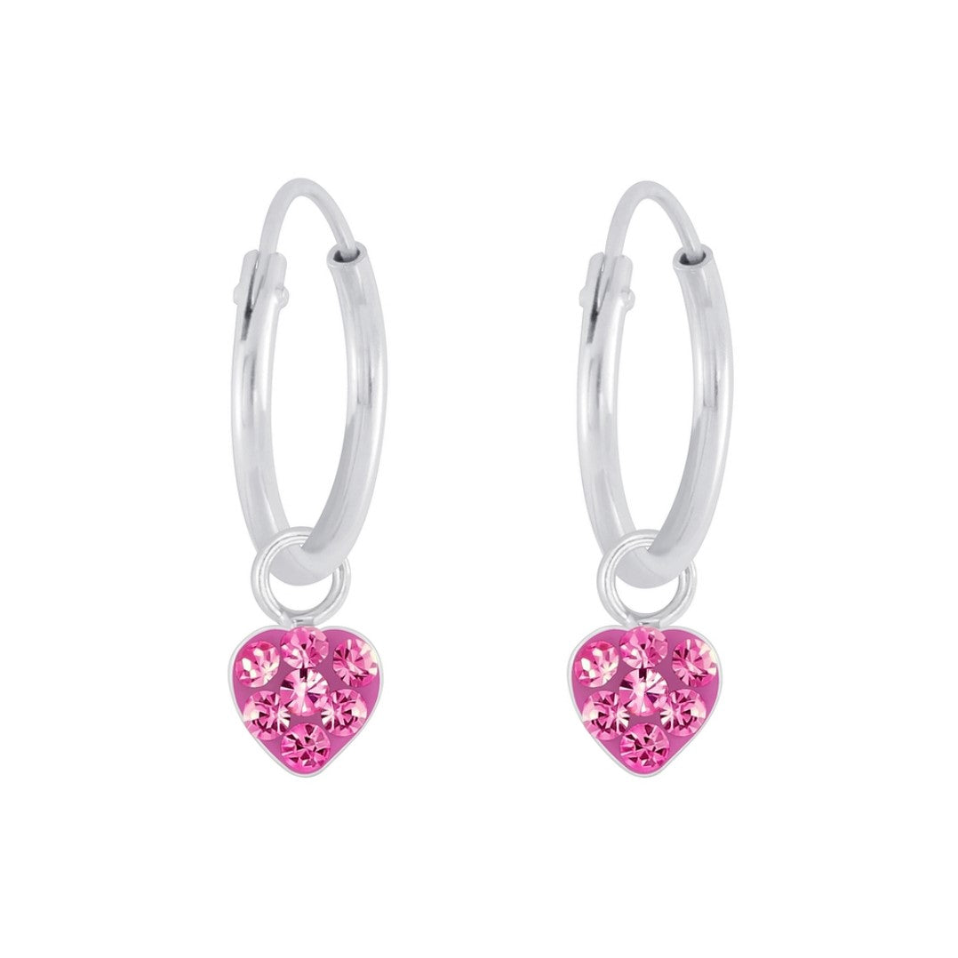 Children's Earrings:  Sterling Silver Sleepers with Pink CZ Hearts