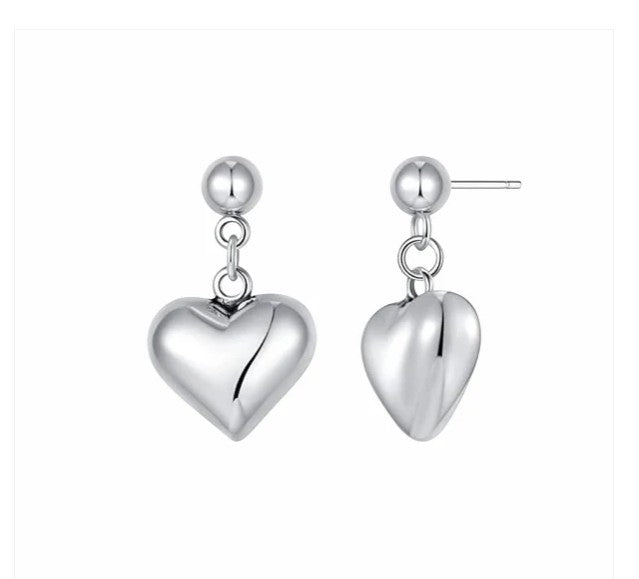 Children's Earrings:  Sterling Silver Heart Drop Earrings NOW ON SPECIAL