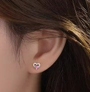 Children's Earrings:  Sterling silver AAA CZ Heart on Heart Earrings with Push Backs