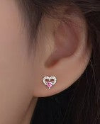 Children's Earrings:  Sterling silver AAA CZ Heart on Heart Earrings with Push Backs