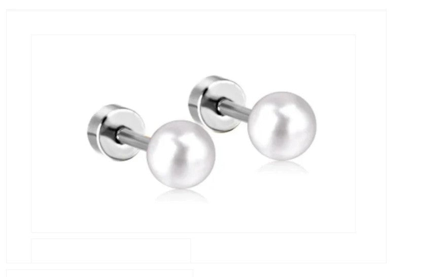 Children's and Teens' Earrings:  Surgical Steel, Pearl Screw Back Earrings 5mm