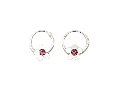 Baby Earrings:  Sterlng Silver 10mm sleepers with Tiny Attached Flower with Rose Centres