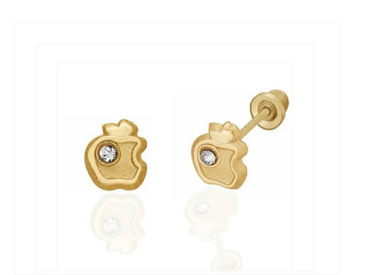 Baby and Children's Earrings:  14k Gold Apple with CZ Screw Back Earrings with Gift Box