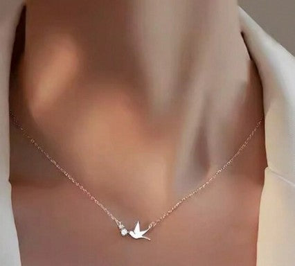 Children's and Teens' Necklaces:  Sterling Silver, Rhodium Plated, Swallow Necklace Ages 5 to Teens, with Gift Box