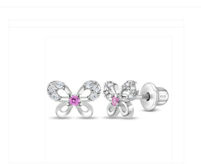 Children's Earrings:  Sterling Silver Jewelled Butterflies with Screw Backs and Gift Box