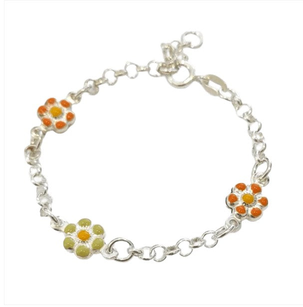 Baby and Children's Bracelets:  Sterling Silver, Hand Enameled Flower Bracelets