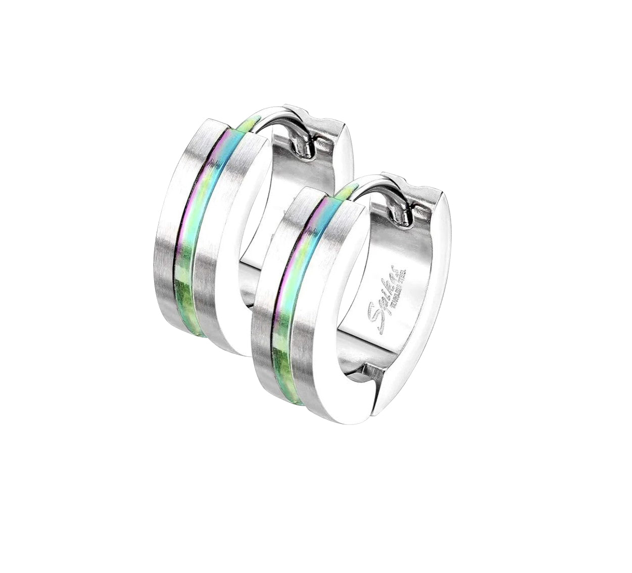 Children's and Mothers' Earrings:  Premium Surgical Steel 4mm x 9mm Hoops with Rainbow Stripe