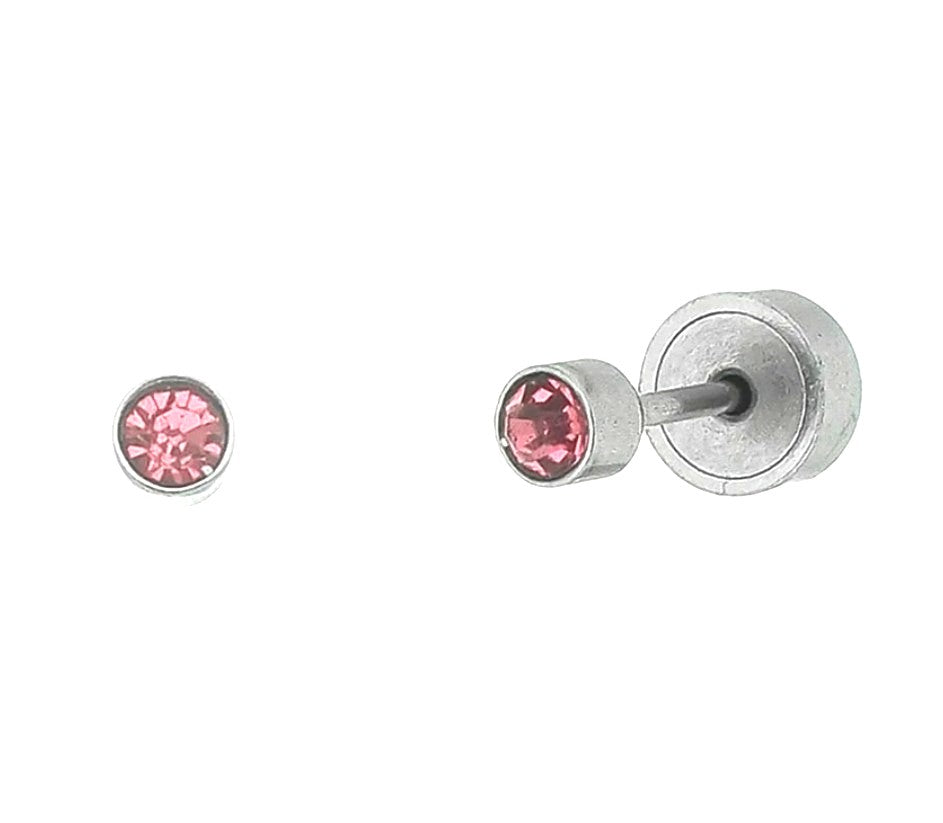 Baby and Children's Earrings:  Surgical Steel Soft Pink CZ Disk Style Screw Back Earrings - Special Buy