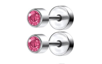 Baby and Children's Earrings:  Surgical Steel Pink CZ Disk Style Screw Back Earrings - Special Buy