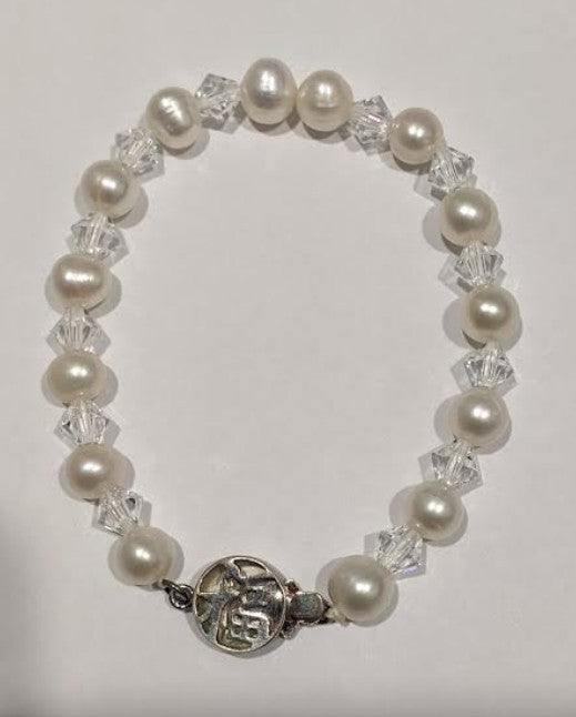 Children's Bracelets:  Sterling Silver, Freshwater Pearl & Swarovski Crystals Size M