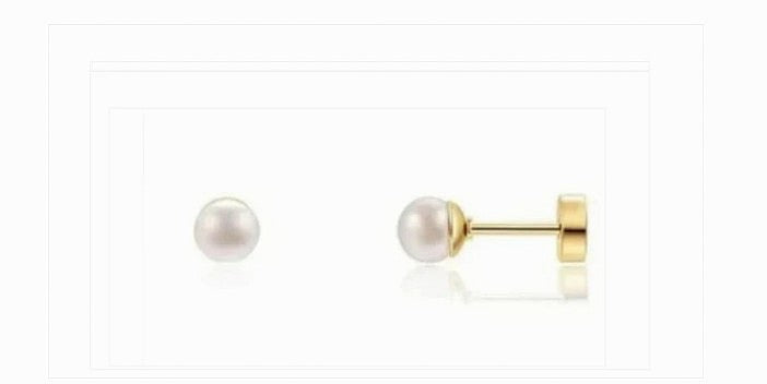 Children's, Teens' and Mothers' Earrings:  Surgical Steel, Gold IP 5mm Pearl Studs with Screw Backs