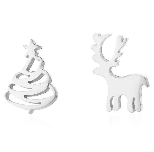 Children's and Teens' Earrings:  Polished Surgical Steel Christmas Earrings with Push Backs