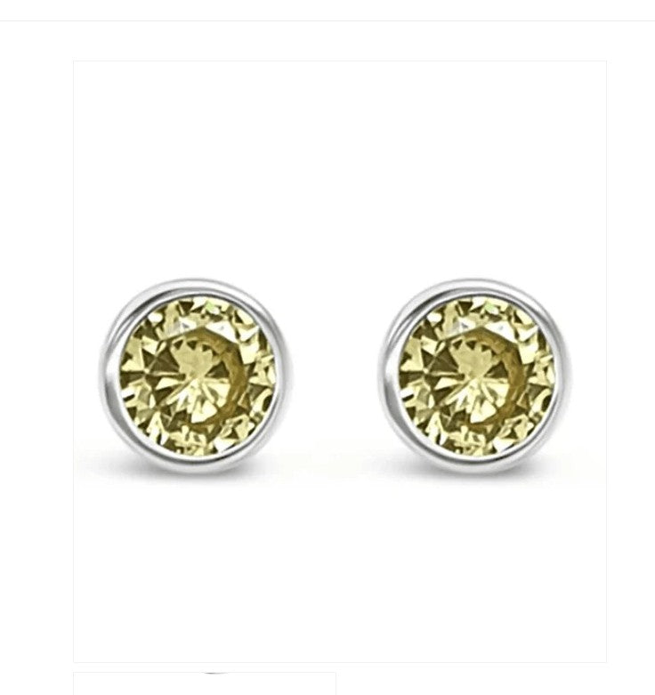 Baby and Children's Earrings:  Surgical Steel Lemon CZ Disk Style Screw Back Earrings - Special Buy