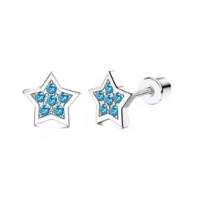 Children's and Teens' Earrings:  Hypoallergenic Surgical Steel Blue CZ Stars with Screw Backs