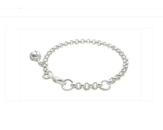 Children's Bracelets:  Premium Sterling Silver Chunkier Rolo Bracelets with Single Bell with Gift Box