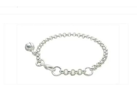 Children's Bracelets:  Premium Sterling Silver Chunkier Rolo Bracelets with Single Bell with Gift Box