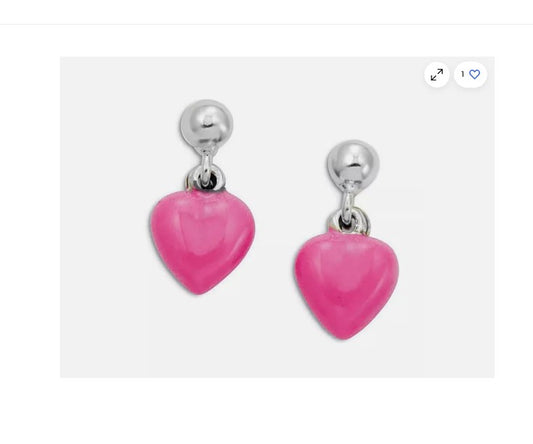 Children's Earrings:  Sterling Silver Pink Enamel Hearts