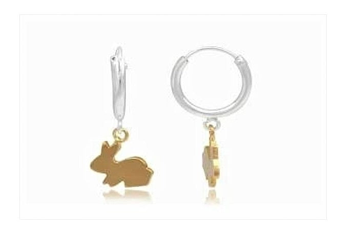 Children's Earrings:  Sterling Silver Hoops with Gold Plated Bunny Rabbit Dangles