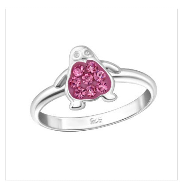 Children's Rings:  Sterling Silver Pink CZ Penguin Rings