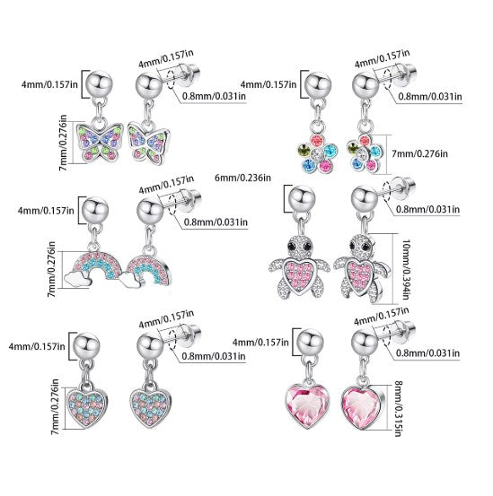 Children's, Teens' and Mothers' Earrings:  Hypoallergenic Surgical Steel Pink CZ Heart Dangles with Screw Backs (Copy)