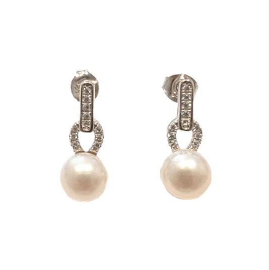 Teens' and Mothers' Earrings:  Sterling Silver, CZ Freshwater Pearl Earrings with Push Backs