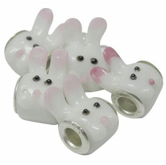 Baby and Children's Beads:  White Bunny Rabbit Glass Beads