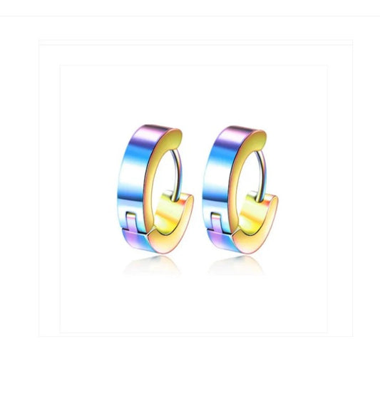 Children's, Teens' and Mothers' Earrings:  Hypoallergenic Rainbow Steel Huggie Hoops 14mm