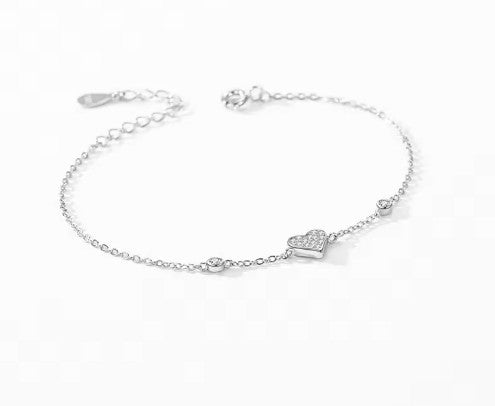 Children's Bracelets:  Sterling Silver 15cm Bracelets With CZ Encrusted Heart