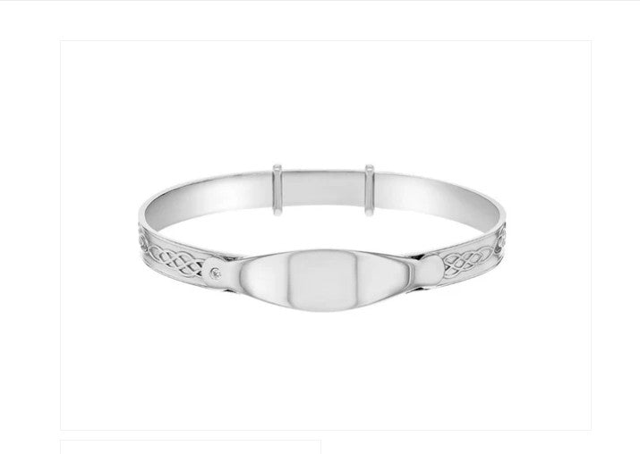 Baby Bangle:  Sterling Silver Celtic ID Bangle with CZ 4cm 3mo - 3yrs and Gift Box