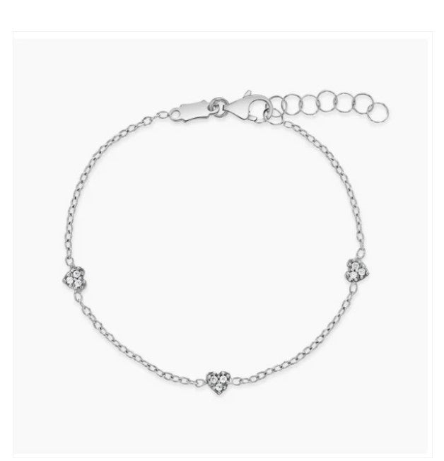 Baby and Children's Bracelets:  14k White Gold Bracelet with Clear CZ Hearts and Gift Box