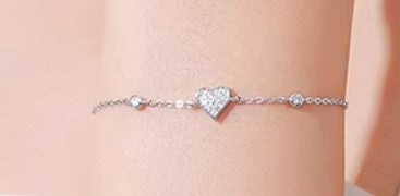 Children's Bracelets:  Sterling Silver 15cm Bracelets With CZ Encrusted Heart