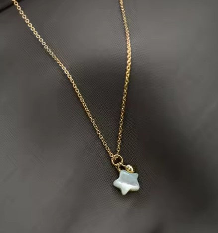 Children's Necklaces:  18k Gold Plated Sterling Silver Seashell Star and Ball Necklace with Gift Box