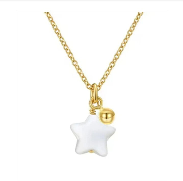 Children's Necklaces:  18k Gold Plated Sterling Silver Seashell Star and Ball Necklace with Gift Box