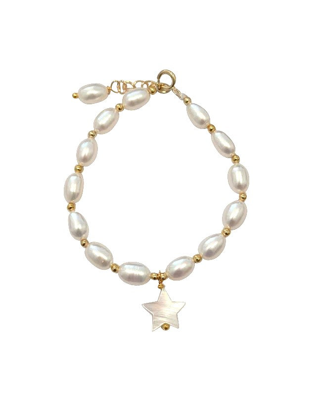 Children's Bracelets:  14k Gold Plated Natural Freshwater Pearl Little Star Bracelets Ages 2 - 7