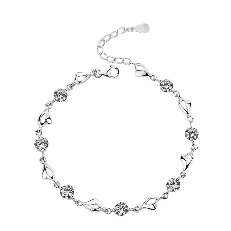 Children's and Teens' Bracelets:  Sterling Silver Pink CZ and Sweetheart Bracelets 16cm