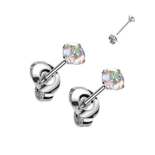 Baby Earrings:  Titanium, Implant Grade TITANIUM 6AL-4VELI ASTM F-136 4mm AAA Aurora Borealis CZ