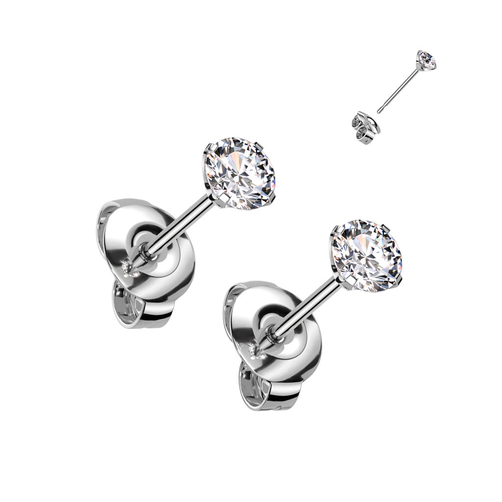 Baby Earrings:  Titanium, Implant Grade TITANIUM 6AL-4VELI ASTM F-136 3mm AAA Clear CZ