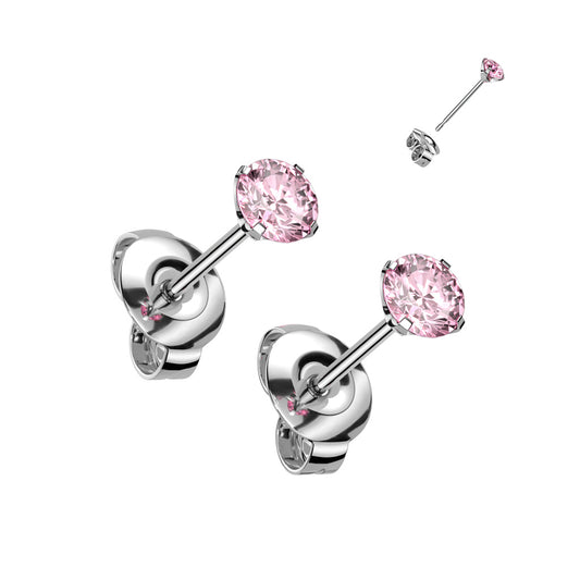 Children's Earrings:  Titanium, Implant Grade TITANIUM 6AL-4VELI ASTM F-136 4mm AAA Pink CZ