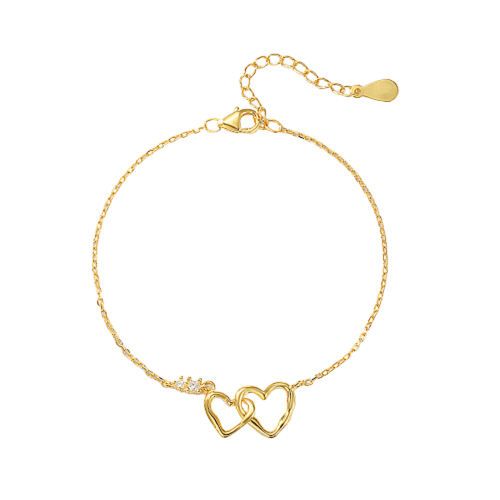 Children's and Teens' Bracelets:  14k Gold over Sterling Silver Linked Hearts with CZ Bracelets with Gift Box