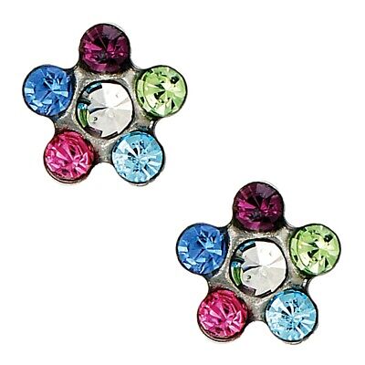 Baby and Children's Earrings:  Hypoallergenic Steel, Flowers with Colourful CZ, with Screw Backs