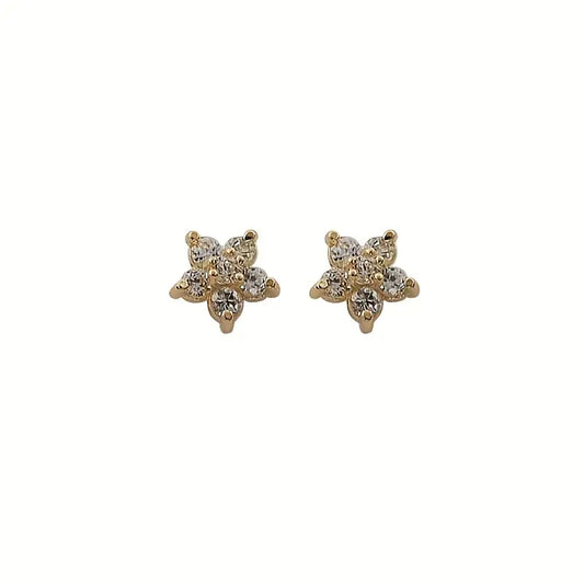 Children's Earrings:   14k Gold over Sterling Silver Star Shaped CZ Flowers with Push Backs