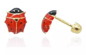 Children's Earrings:  14k Gold Ladybug Earrings with Screw Backs and Gift Box