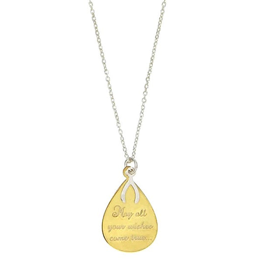 Children's and Teens' Necklaces:  14k Gold over Sterling Silver (Vermeil) Message Necklaces with Wish Bone