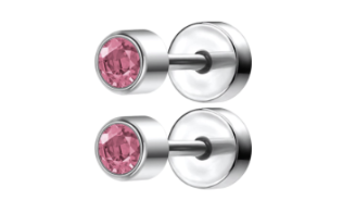 Baby and Children's Earrings:  Surgical Steel Soft Pink CZ Disk Style Screw Back Earrings - Special Buy