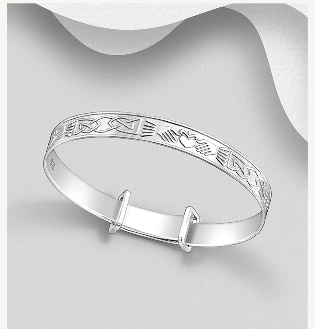 Baby and Children's Bangles:  Sterling Silver Celtic and Claddagh Expanding Bangles with Gift Box